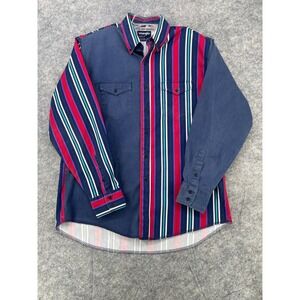 Wrangler Brushpopper Shirt Men 17-35 X-Long Tails Blue Striped Western Cowboy
